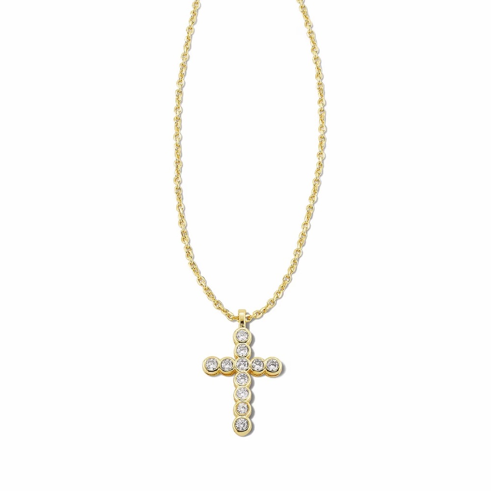 New Kendra Scott Gold Cross Pendant Necklace with CZ
